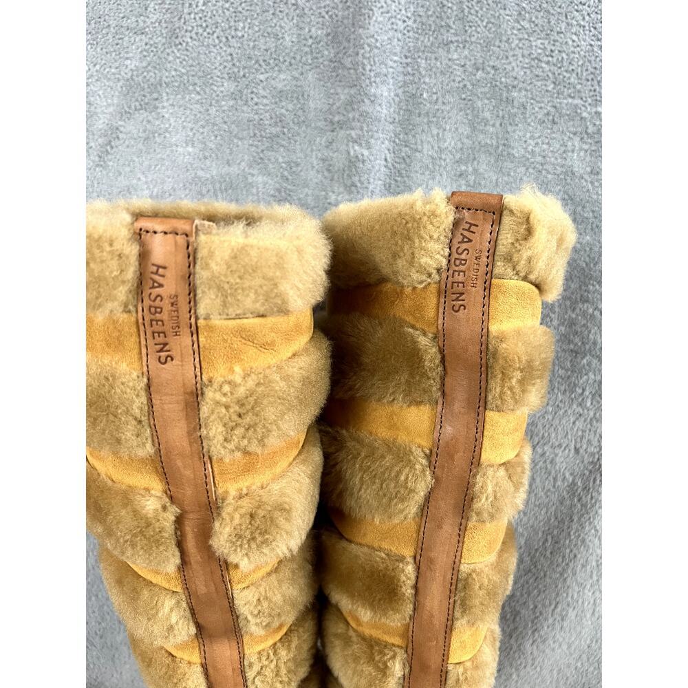 Swedish Hasbeens Romanian Knee Boot Womens 6.5 Fur Leather Hippie Retro - Picture 8 of 10
